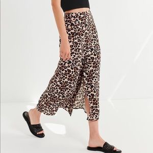 UO leopard print button down midi skirt